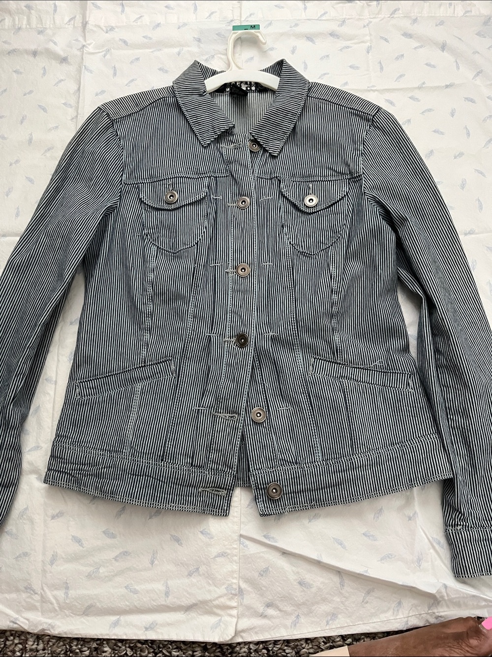 Baccini Navy & White Striped Jean Jacket